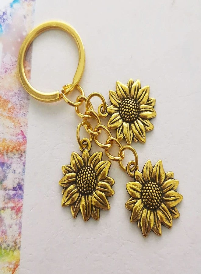 Meimimix Gold Sunflower Pendant Keychain Chain Tassel Key Chain Key Ring Keyring For Women Girls - Image 3